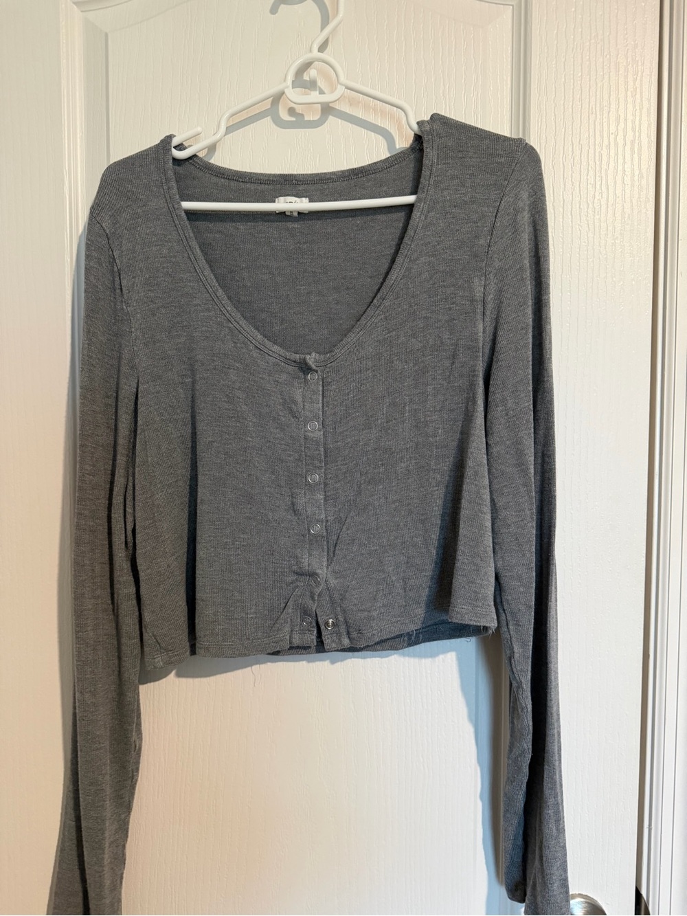 Aerie Gray Long-Sleeve Cropped Button-Front Women's Top
